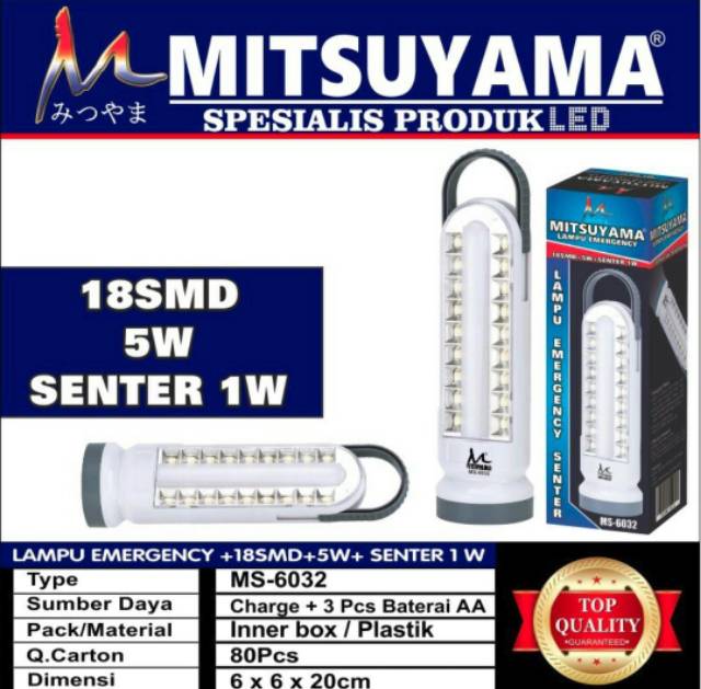 Lampu Emergency MS-6032 // Senter LED 18 SMD + 5 W + SENTER 1 W Mitsuyama Bisa COD