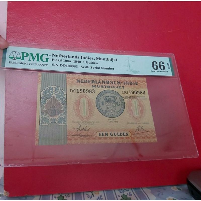 Uang Kertas Kuno 1 Gulden Muntbiljet Tahun 1940 PMG 66