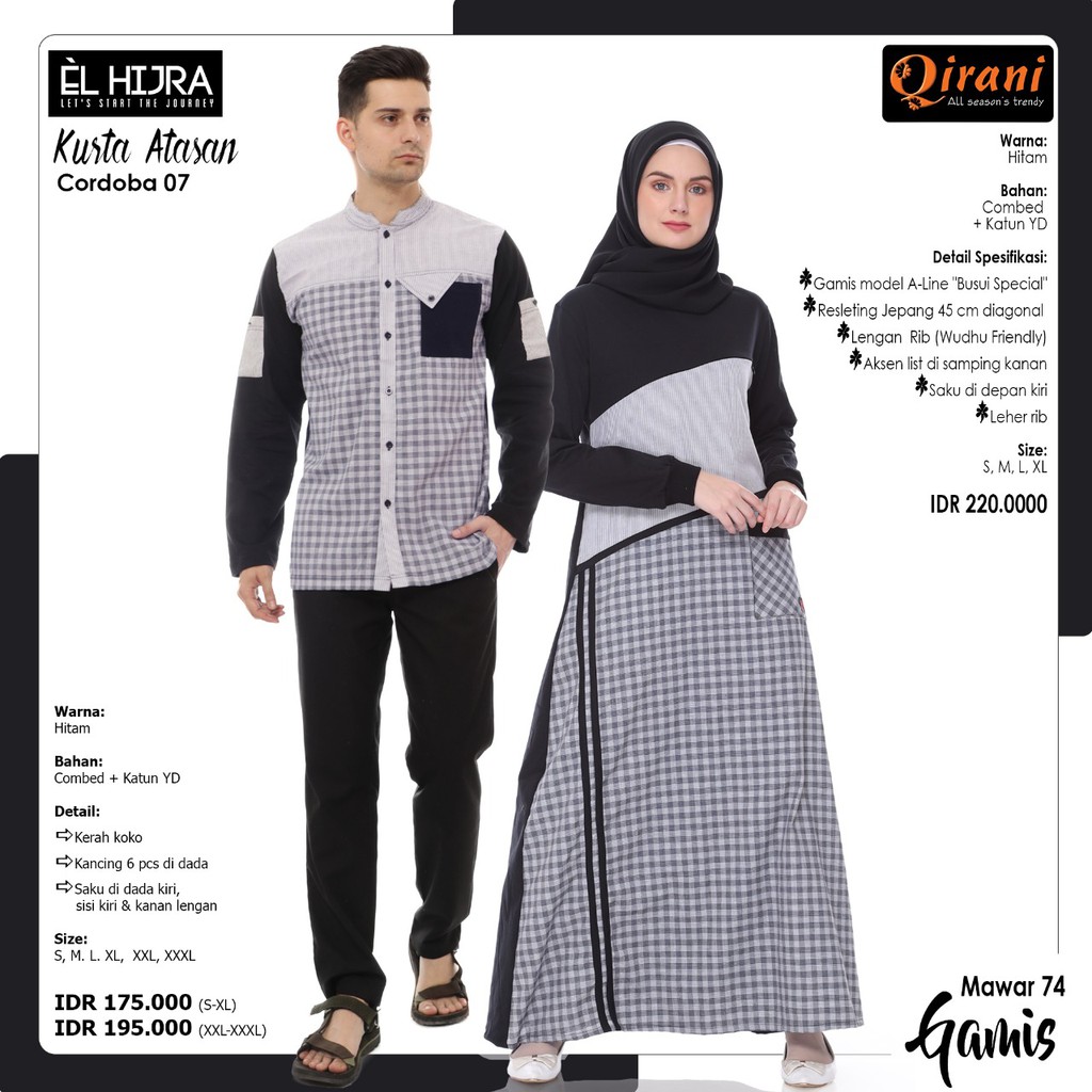 [COUPLE SET] GAMIS QIRANI + KEMEJA ELHIJRA WARNA HITAM