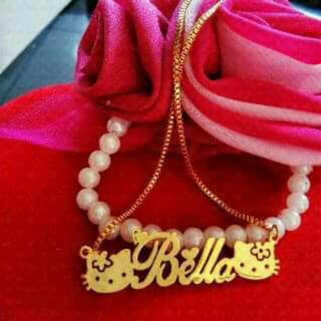 kalung wanita / kalung titanium anti karat / kalung nama / hello Kitty Nama lapis emas / kalung anak