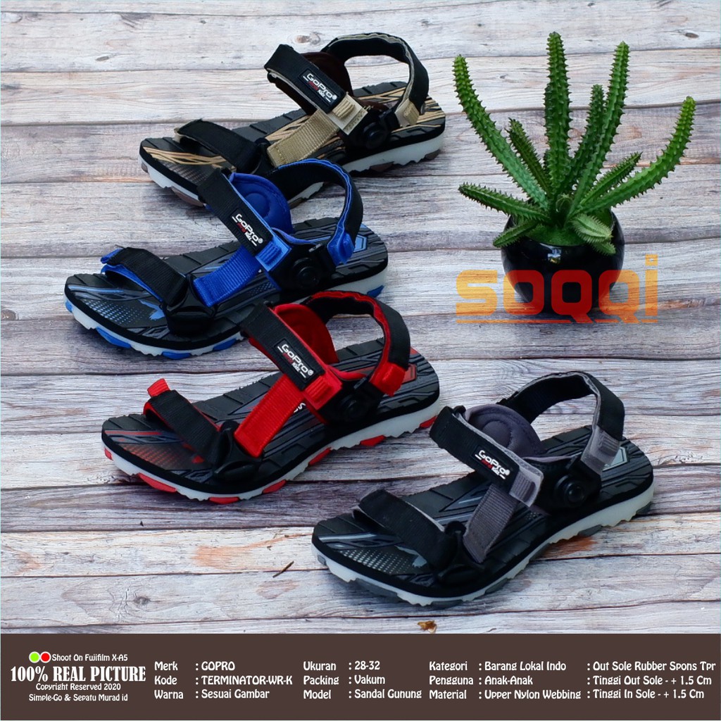 Gopro Pro Adventure Terminator - Sandal gunung anak laki-laki velcro | Sepatu sendal let tali belakang anak-anak cowok sol karet 28-37