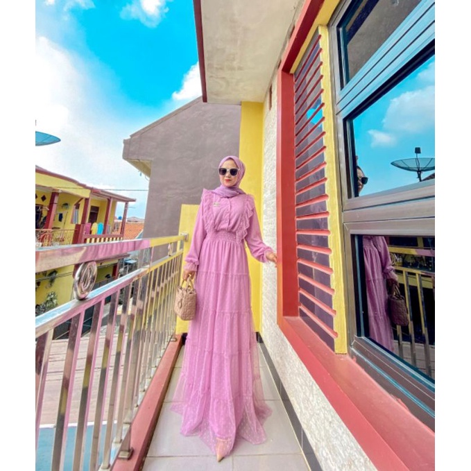 Dress tile dot tutu umpak gamis tile tutu