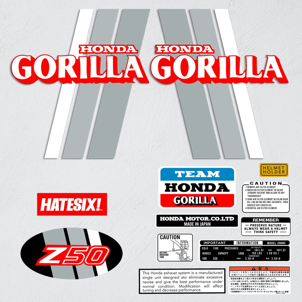 Stikcer Decal Honda Z50 Gorilla Gorila Black Hatesix