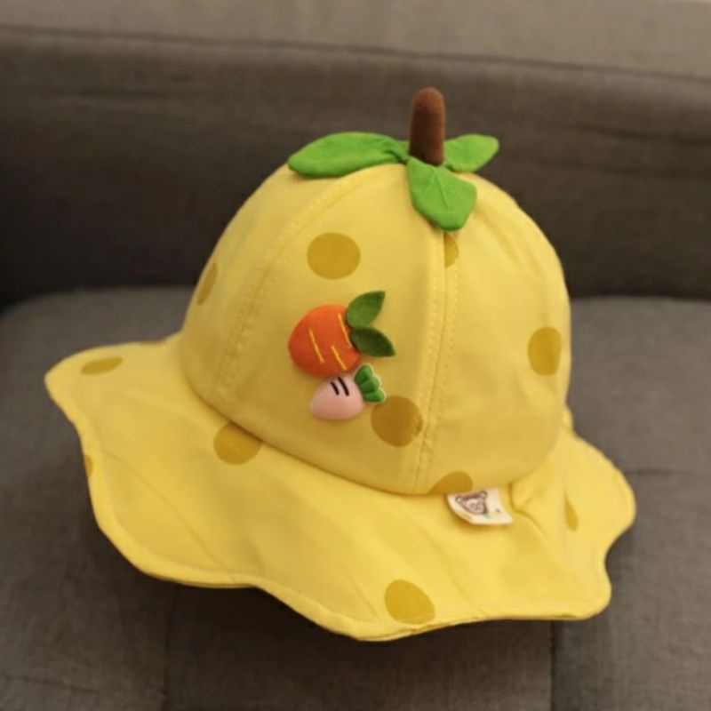 Topi Anak Bayi Lucu | Carrot Bucket hat | topi bucket Wortel Totol-Kuning