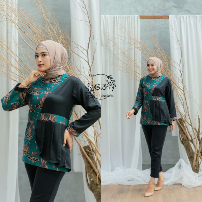 tey-17 Batik wanita ASJ SA HRB026 Kenongo Kemeja Tosca Pendek-Amelia blouse tosca