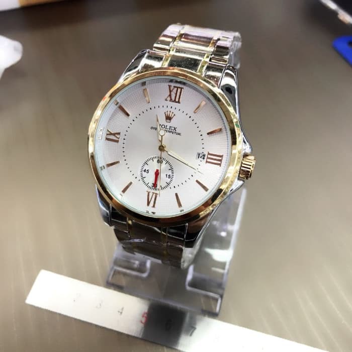 JAM TANGAN ROLEX ROMAWI AUTOMATIC DETIK BAWAH SILVER GOLD (WHITE)
