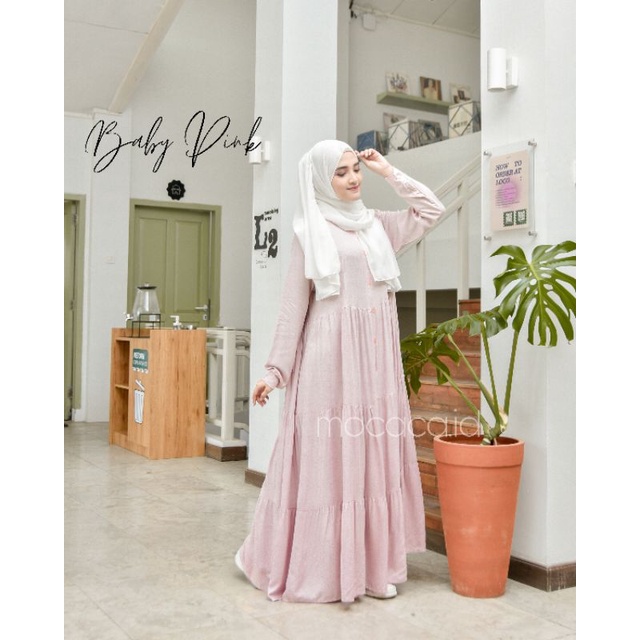 Gamis polos premium Babydol Lady Dress Rayon Twill Full Kancing busui soft babypink muda pink pastel