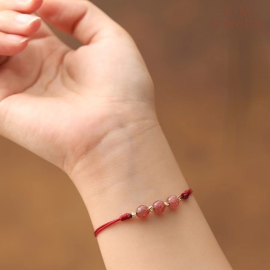 Gelang Kaki Tali Tenun Warna Merah Strawberry