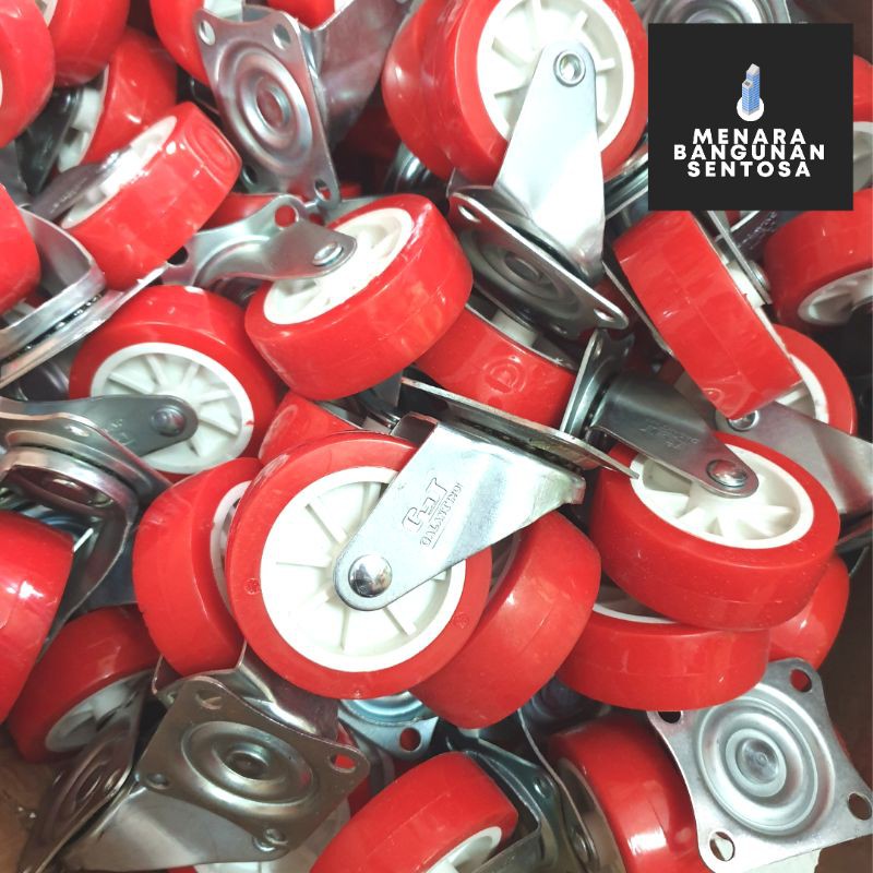 [4PCS] Roda Hidup Nylon Merah 2&quot; Inch - Kastor Caster Nilon PVC Trolley Troli
