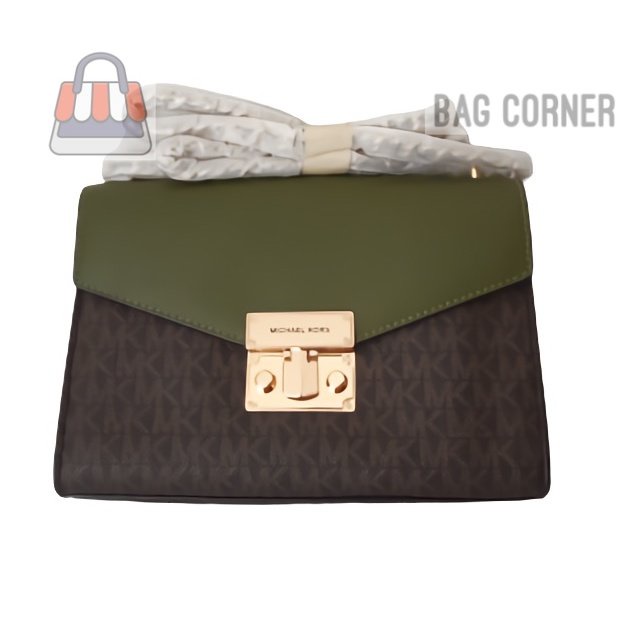 BagCorner - Tas Selempang Wanita Kulit Michael Kors Hijau Sling Bag MK Emboss