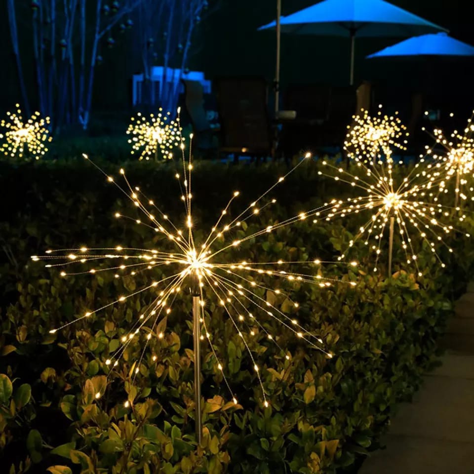 Lampu Taman Tenaga Surya Anti Air Bentuk Kembang Api Dandelion Untuk Dekorasi Outdoor Hiasan Taman