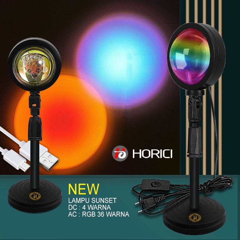 Horici Lampu Sunset DC 4Warna Dan AC RGB 16Warna Rainbow Sunset Lampu LED RGB Sunlight Lampu Proyeksi Lampu Malam Lampu Meja