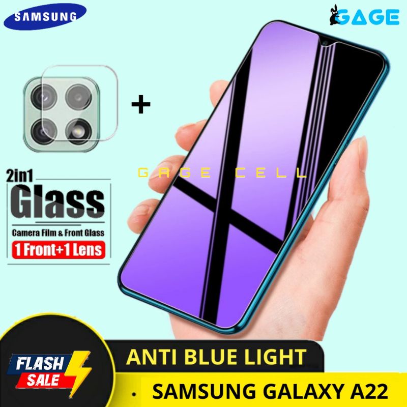 2in1 TEMPERED GLASS ANTI BLUE LIGHT SAMSUNG GALAXY A22 TG ANTI GORES RADIASI FULL LAYAR SCREEN