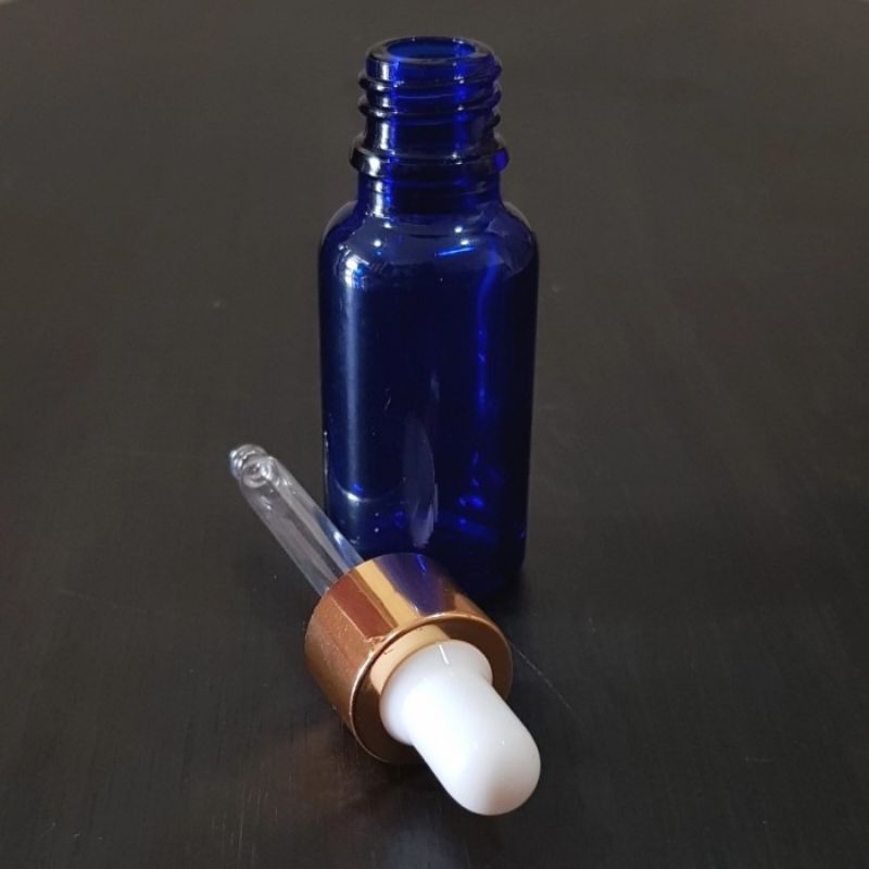 botol kaca pipet 20ml tebal biru - ring almunium gold