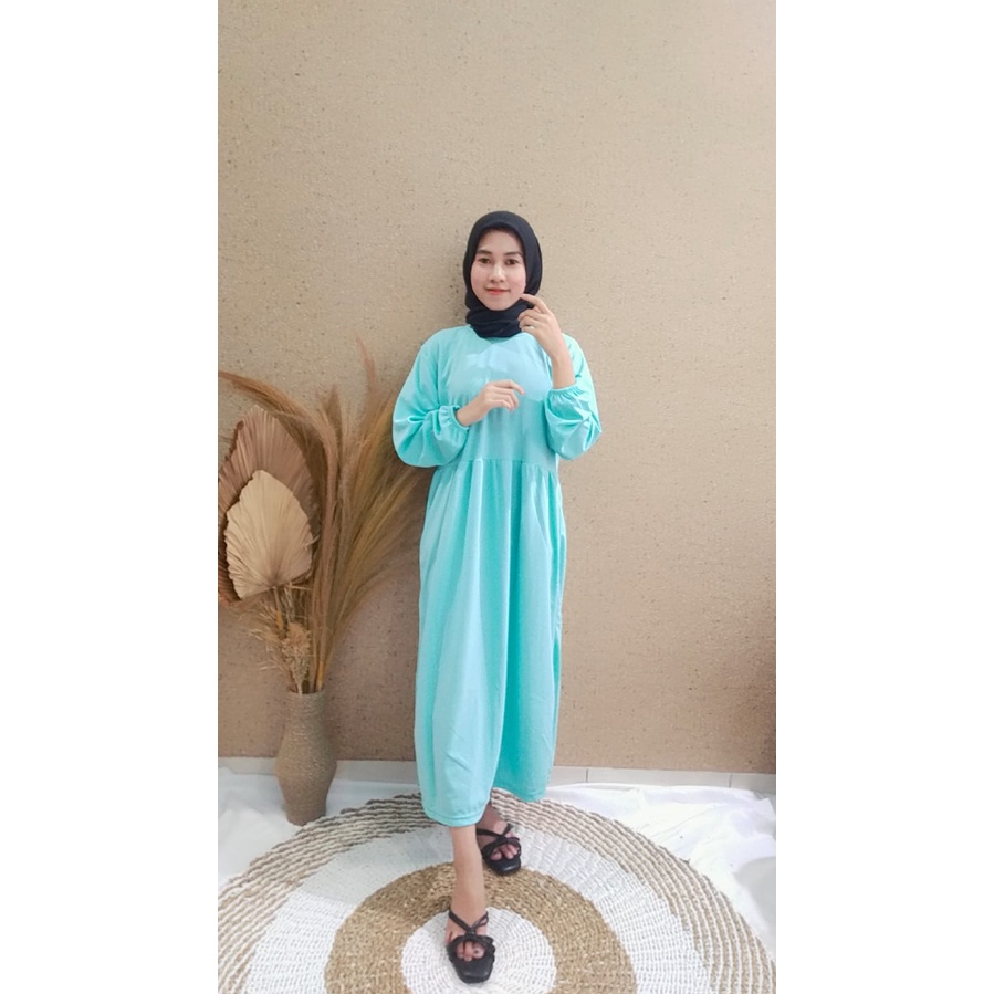 FC- LUCIU MIDI DRESS WANITA MUSLIM LENGAN BALON | SANSO MIDI POLOS