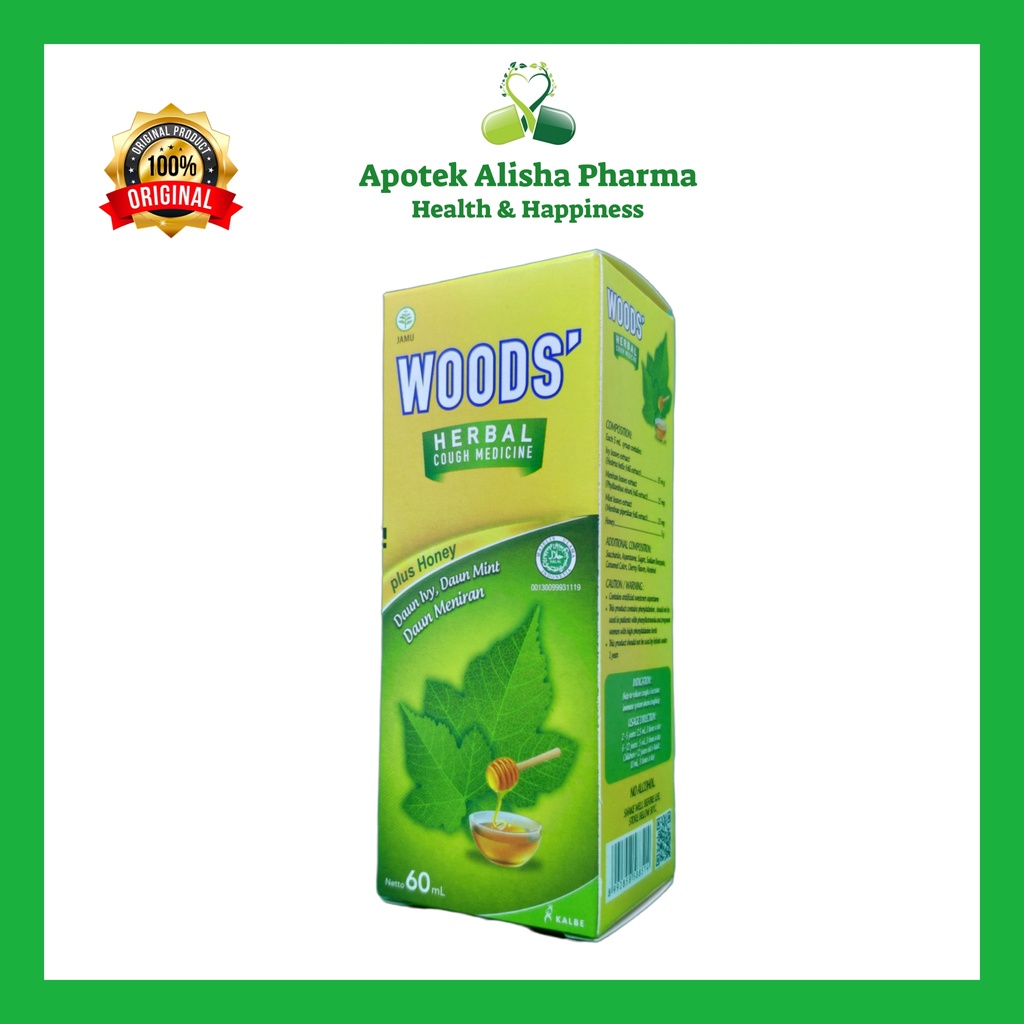 Woods Naturals Cough Medicine Syrup 60ml-Woods Herbal Daun Ivy/Mint/Meniran Sirup Obat Batuk Melegakan Tenggorokan