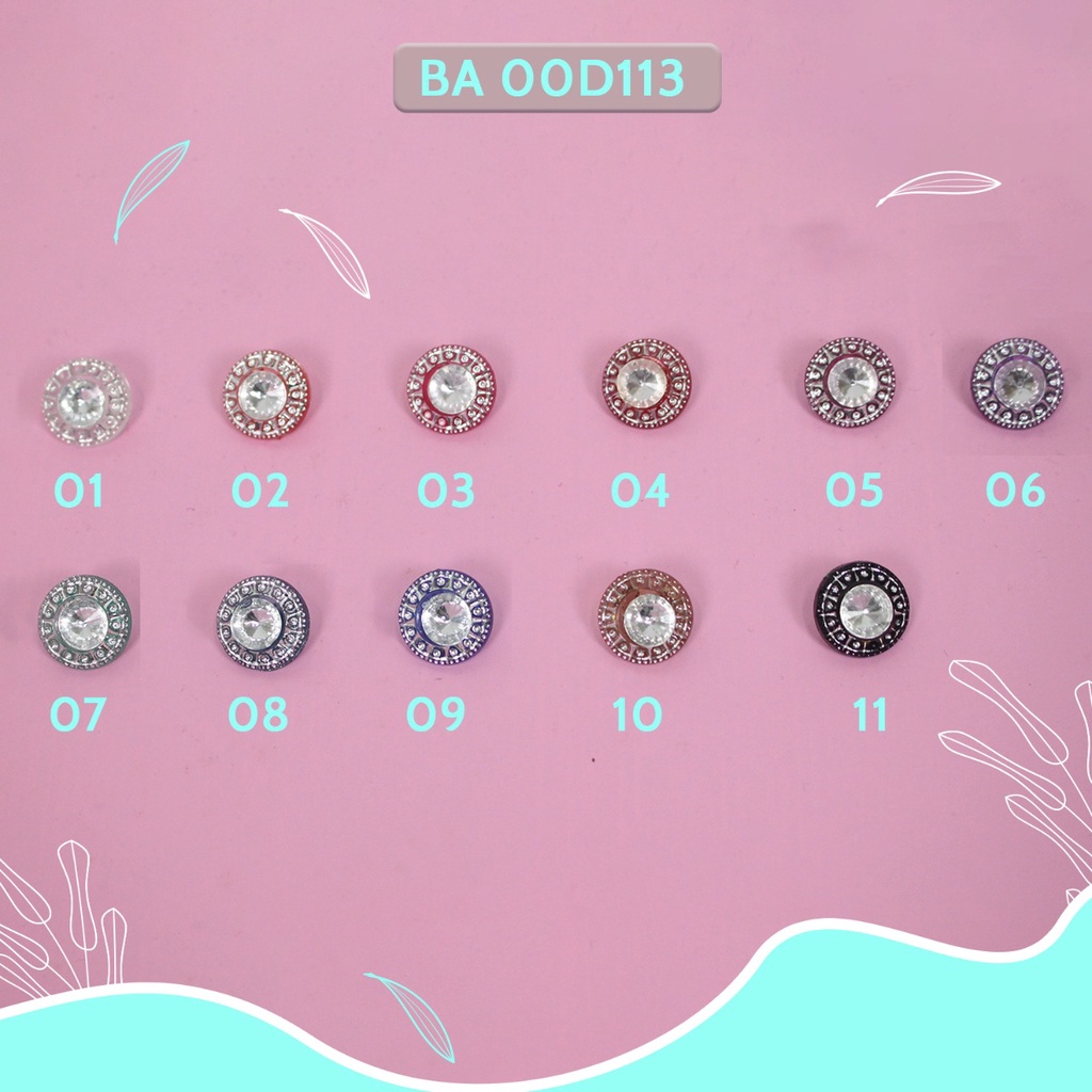 Kancing Akrilik Motif Full Permata Silver 12mm