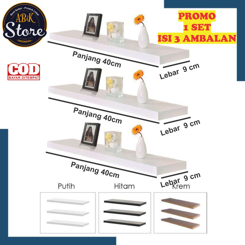 Promo Rak Dinding SLIM (1 Set 3 Pc) UK 40 40 40 Rak Dinding Minimalis Ambalan Rak Dinding Tempel