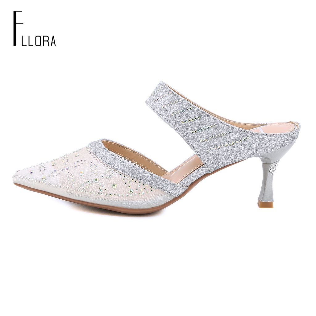 ELLORA EB 672-42 Sandal Heels Pesta Wanita Import-Silver