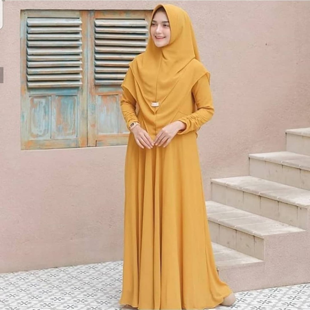 MAYRA SYARI SET KHIMAR M-XXL Gamis Baju Busana Wanita Muslim Remaja Jumbo Terbaru Termurah 2021-MUSTARD