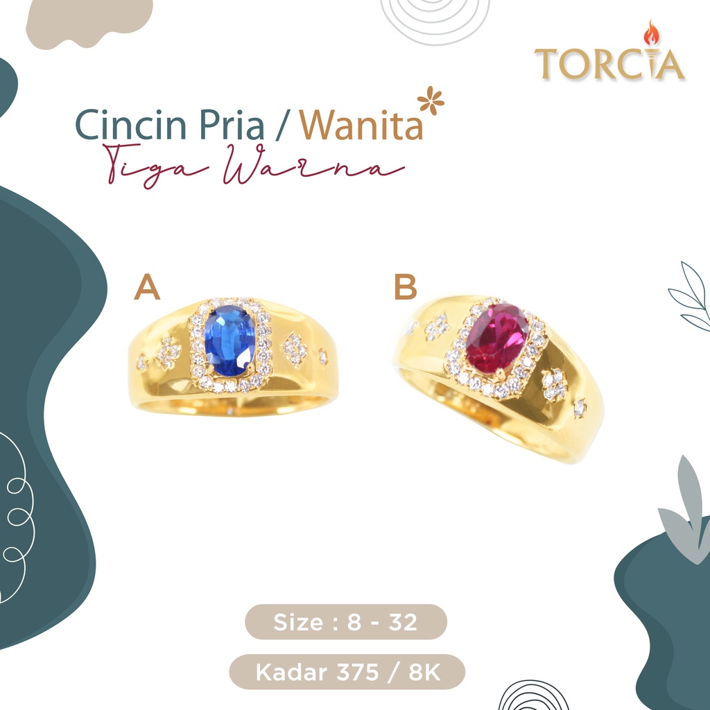 Cincin Pria / Wanita Emas Asli Tiga Warna Kadar 375 Torcia