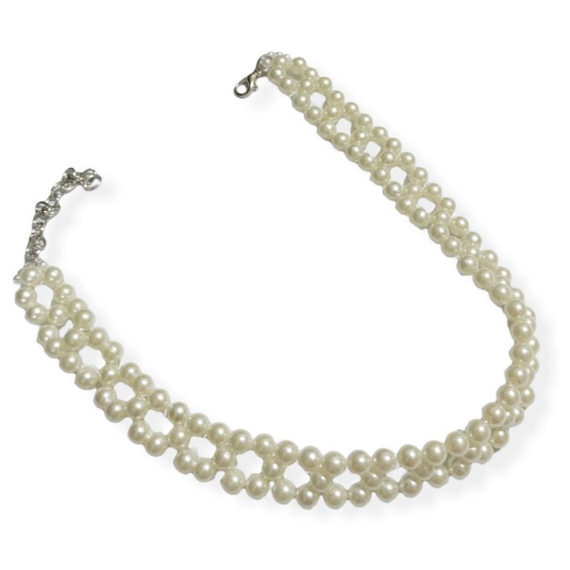 Leticia Korean Pearl Choker Necklace Kalung Mutiara Korea Anyam