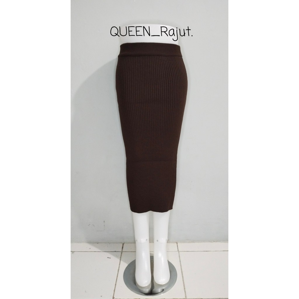ROK SPAN RAJUT/ROK SPAN KNITTED/ROK PANJANG DAN ROK 7/8 PREMIUM-COKLAT TUA
