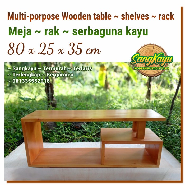 Meja kayu minimalis kotak table 80x25x35 rak susun kayu side table