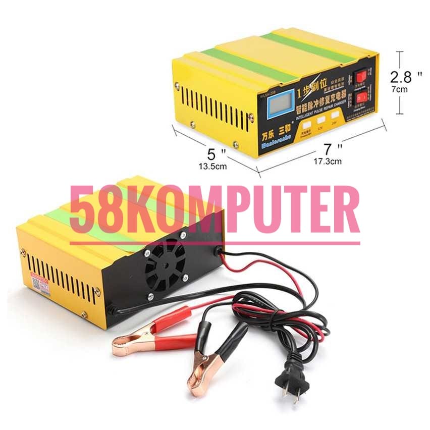 Charger Aki Mobil Otomatis 105W 12-24V 12A 200Ah With LCD