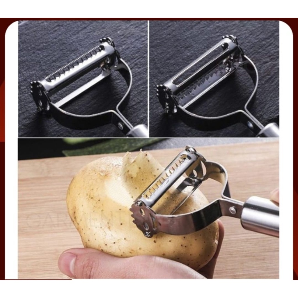 Peeler Pisau Pengupas Dan Pemotong Buah Sayur Stainless 2 in 1