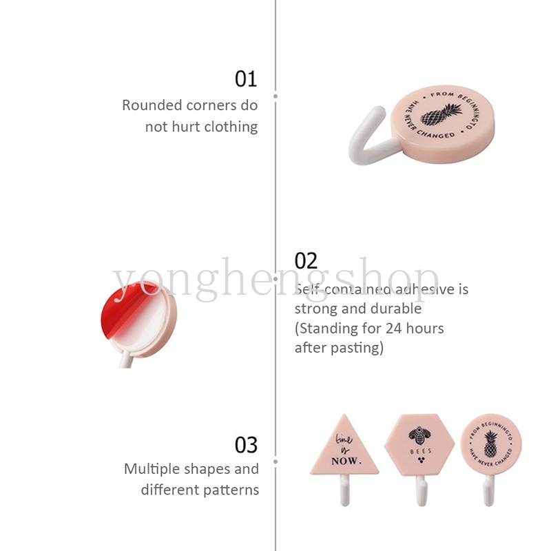 3pcs / set Rak Kait Penyimpanan Kunci Dengan Perekat Gaya Nordic Untuk Dapur / Kamar Mandi
