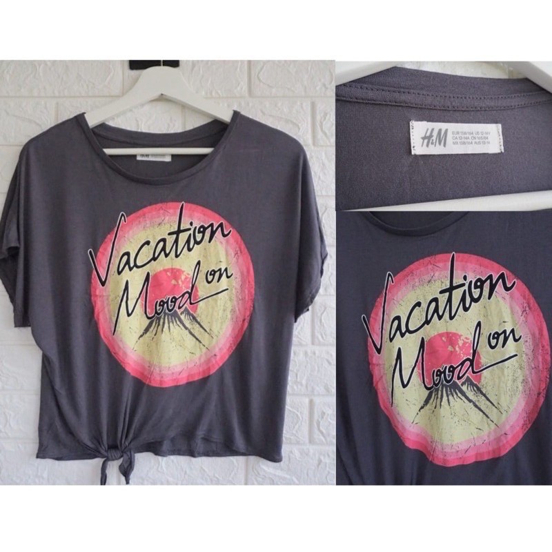 H&M Original Atasan Wanita Crop Top Motif