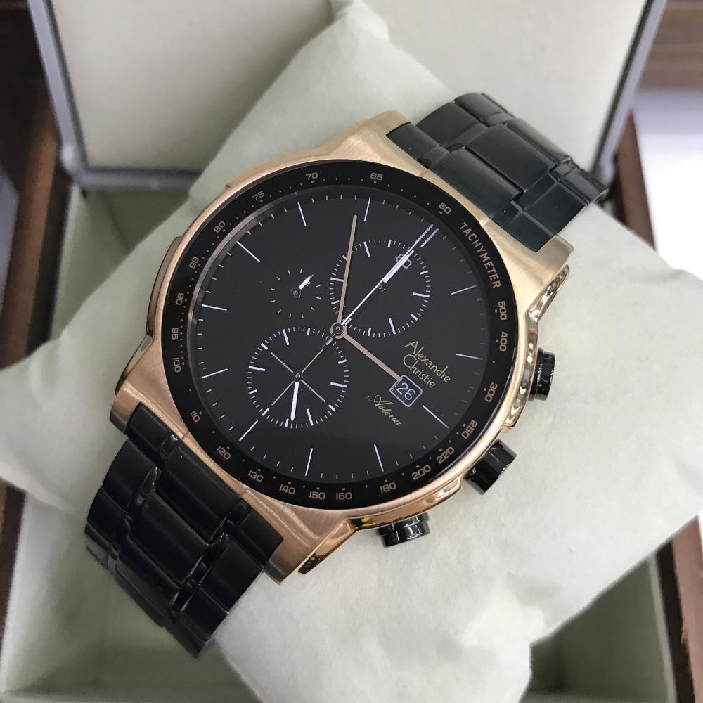 Jam Tangan Pria Alexandre Christie Ac 6470 Black Rosegold Original Termurah
