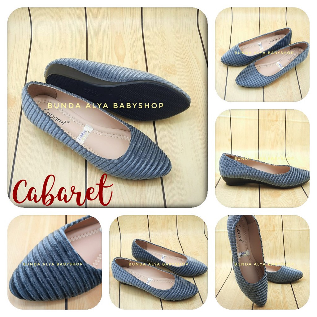 Sepatu Wanita Flatshoes Premium CABARET Size 37 -  40 ABU SALUR - Sepatu Kerja Casual Bahan Bludru