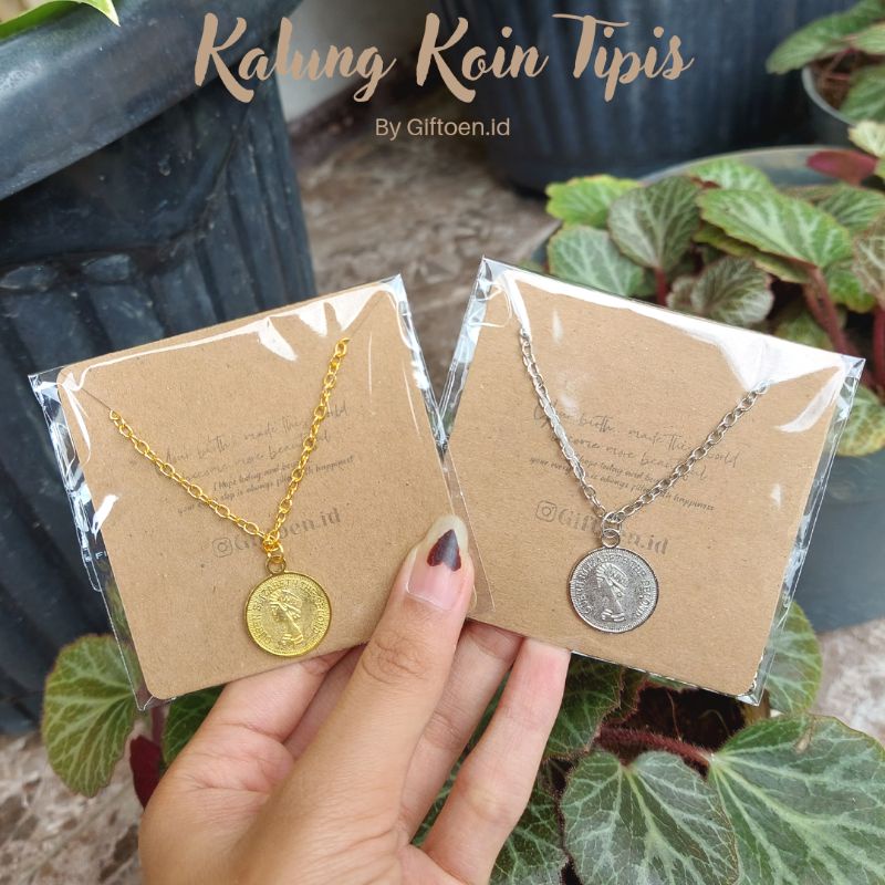 Thin Coin Necklace / Kalung Tipis Liontin Koin gaya Korea silver &amp; gold