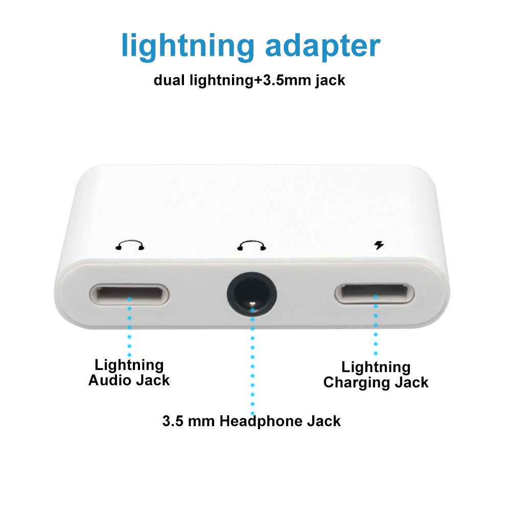 FEINODI Daul Light-ning To 3.5mm Adapter 3in1 Converter i-Phone Splitter SUPPORT MIC Sambungan Audio + Charger