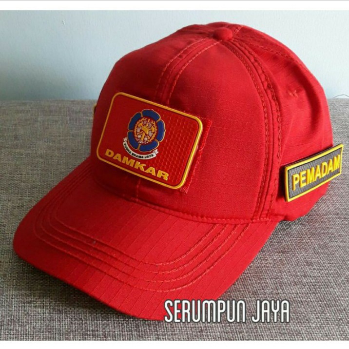 TOPI DAMKAR MERAH - TOPI DAMKAR 3PATCH PEMADAM VELCRO MERAH