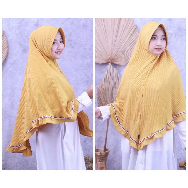 jilbab instan jumbo plisket renda rempel terbaru