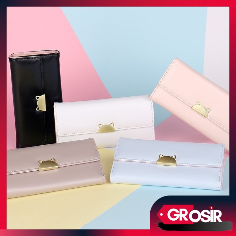 Grosir - D342 Dompet Wanita Panjang Telinga Kucing / Dompet Panjang Kulit / Dompet Import Batam