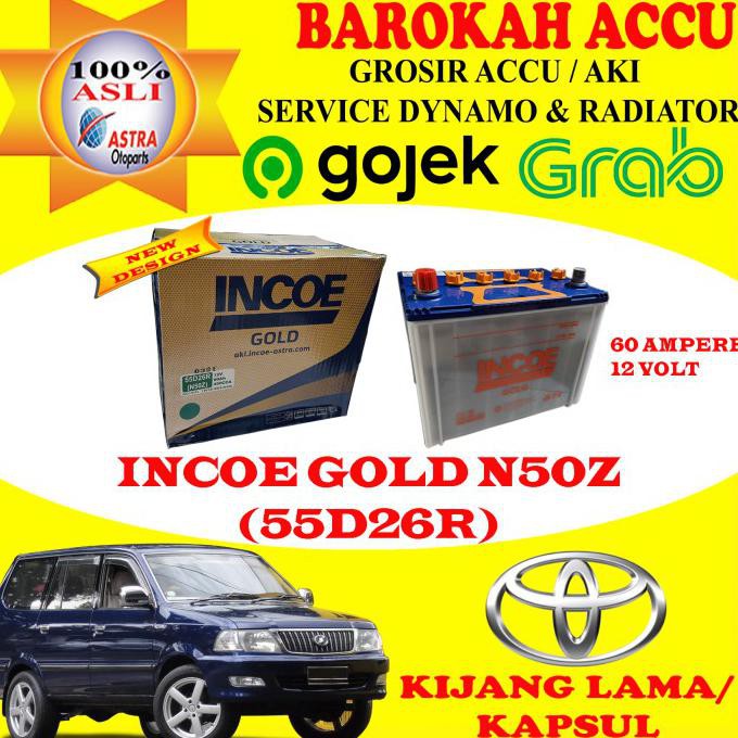 AKI MOBIL TOYOTA KIJANG KAPSUL INCOE GOLD N50Z / 55D26R,60 AH