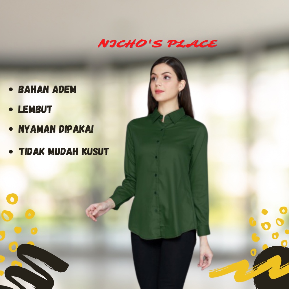Baju kemeja remaja wanita cewek kekinian kemeja polos wanita lengan panjang