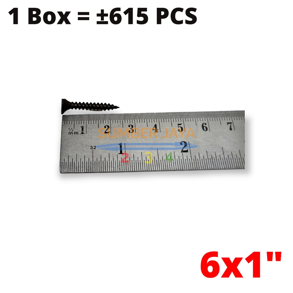 Skrup Gypsum 6 x 1 Inch 1Dus isi ±675pcs Hitam