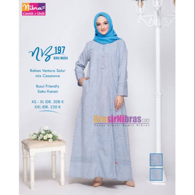 Gamis Nibras NB 197 Biru Muda dan Coklat