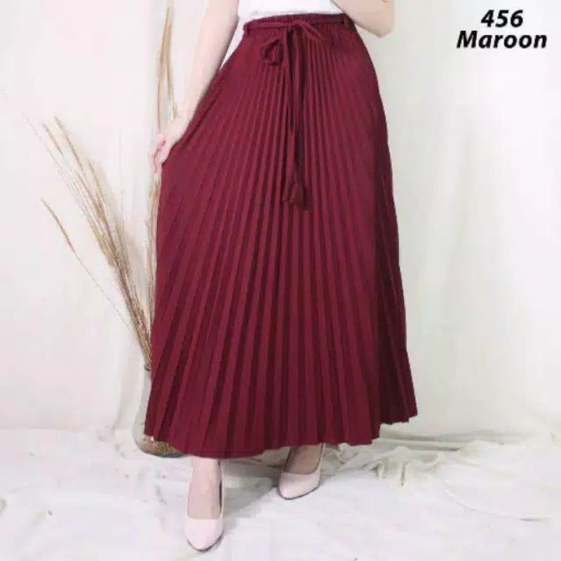 (bisa cod) Rok Plisket Wanita Bahan Moscrep Tebal Dan Lembut