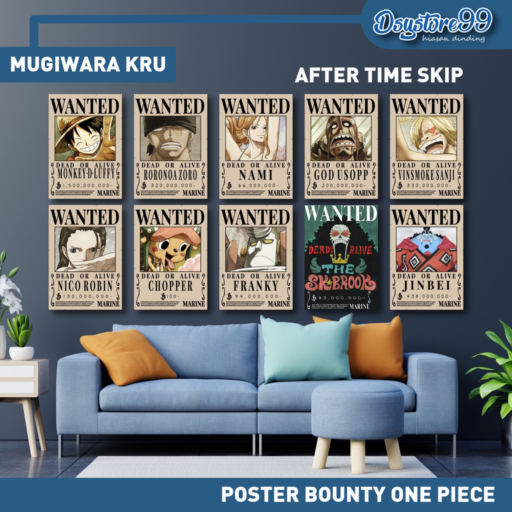 Poster Bounty One Piece 1SET KRU ISI 10PCS SIZE A4-MUGIWARA
