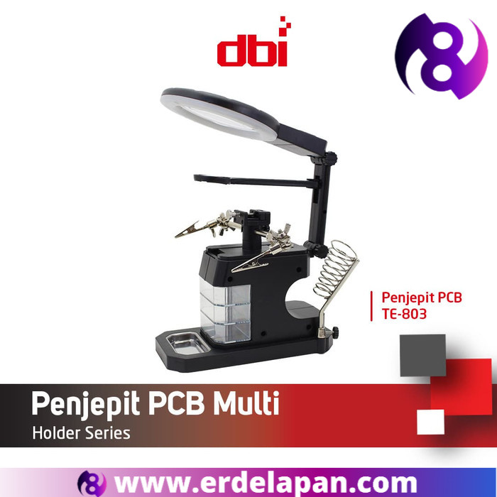Penjepit PCB dengan Kaca Pembesar dan Dudukan Solder, Lampu LED TE-803