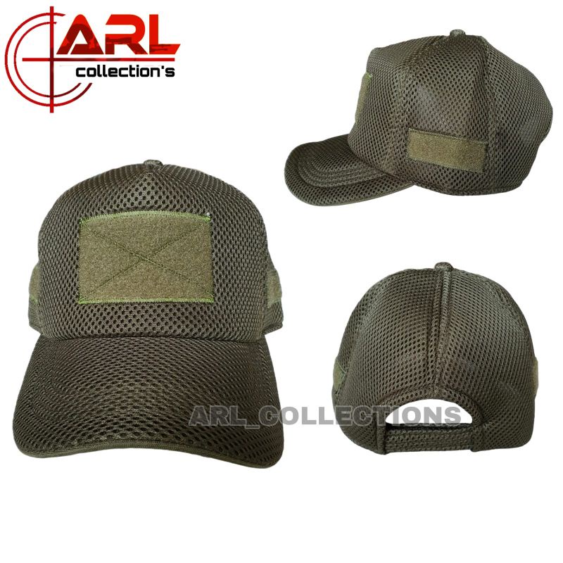 topi double mess polos hijau army - topi tactical jaring velcro - topi double mess hijau army