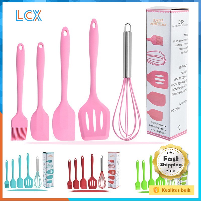 LCX  Set Spatula Peralatan Masak Sutil Silikon Non Stick Cooking Tools Isi 5 Pcs