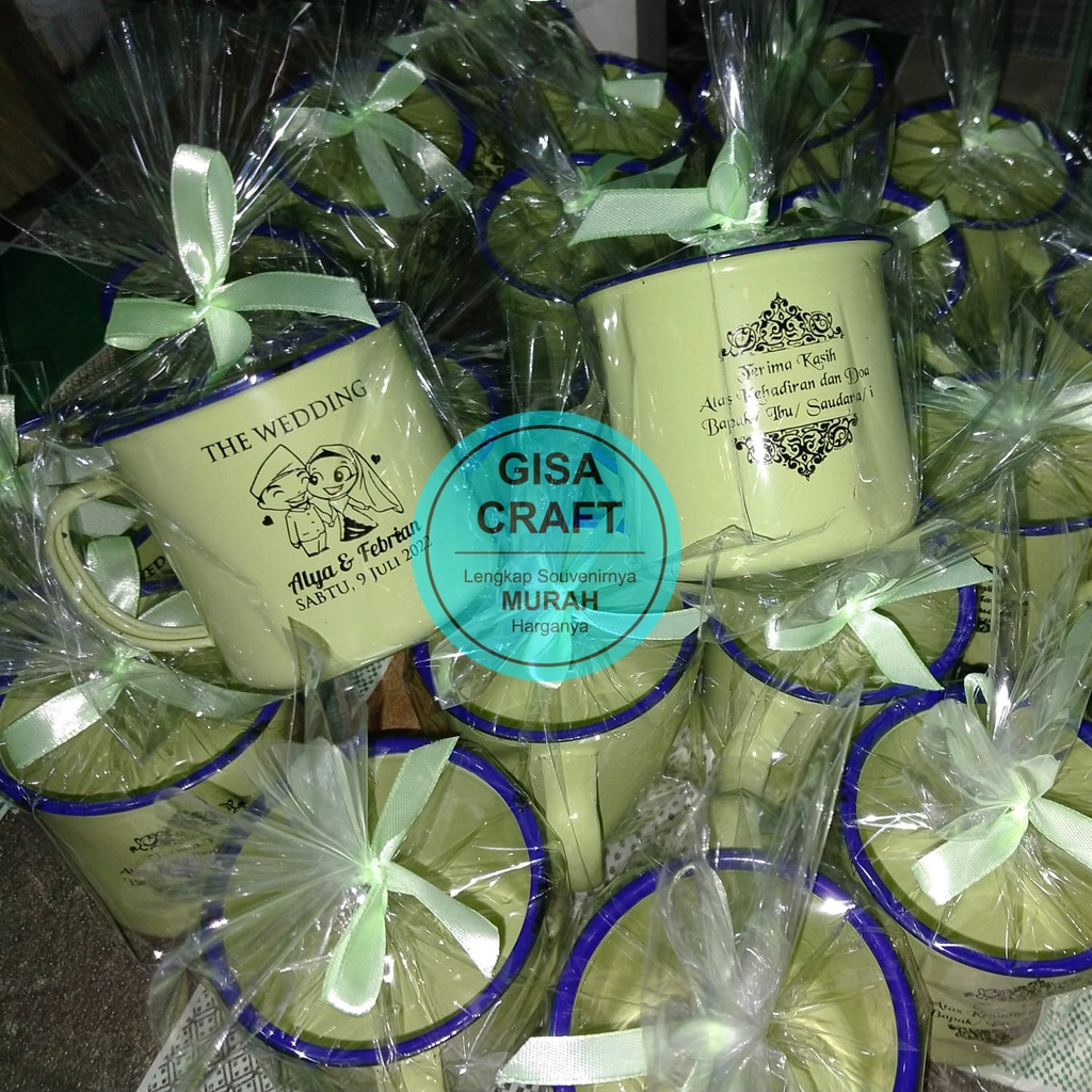 Gisacraft Souvenir gelas enamel hijau tinggi +- 7 cm / mug kaleng jadul / gelas kaleng / gelas centi