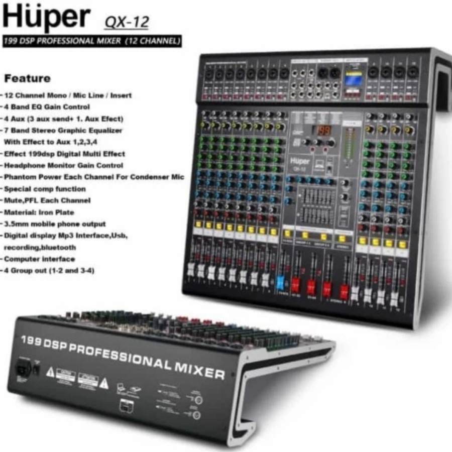 Mixer audio Hupper 12 channel Qx12 original Qx 12 bluetooth soundcard